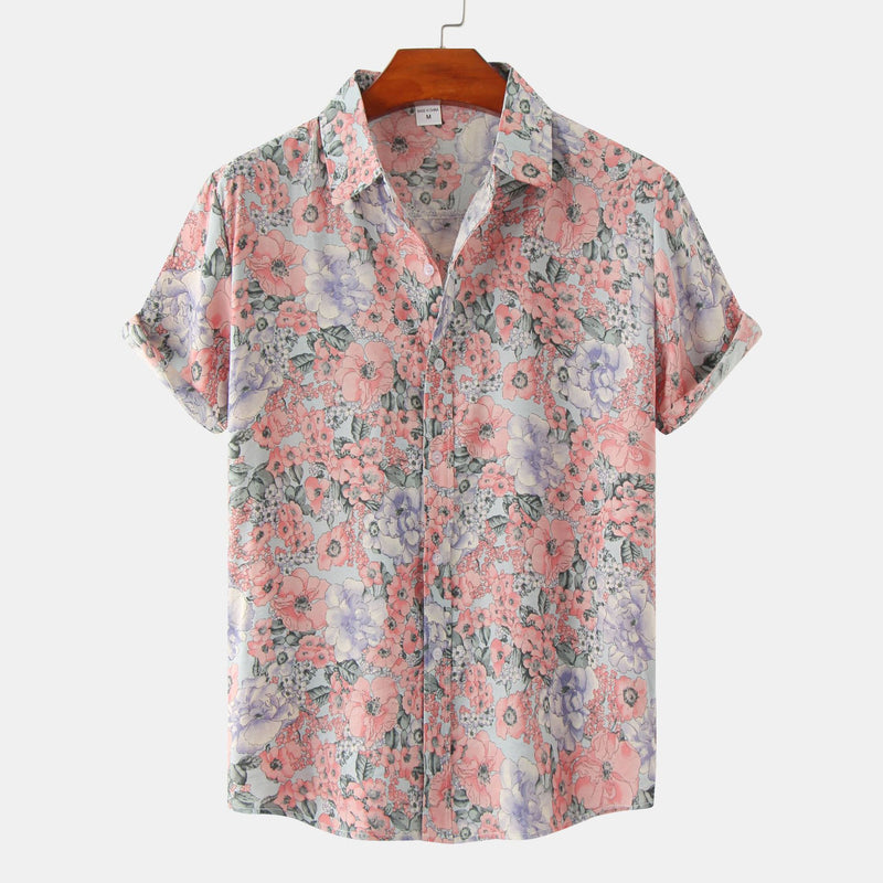 Floral Short Sleeve Printed Shirt Men