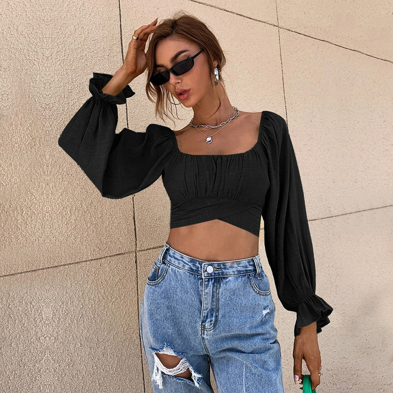 Tied Slim Fit Square Collar Top Women