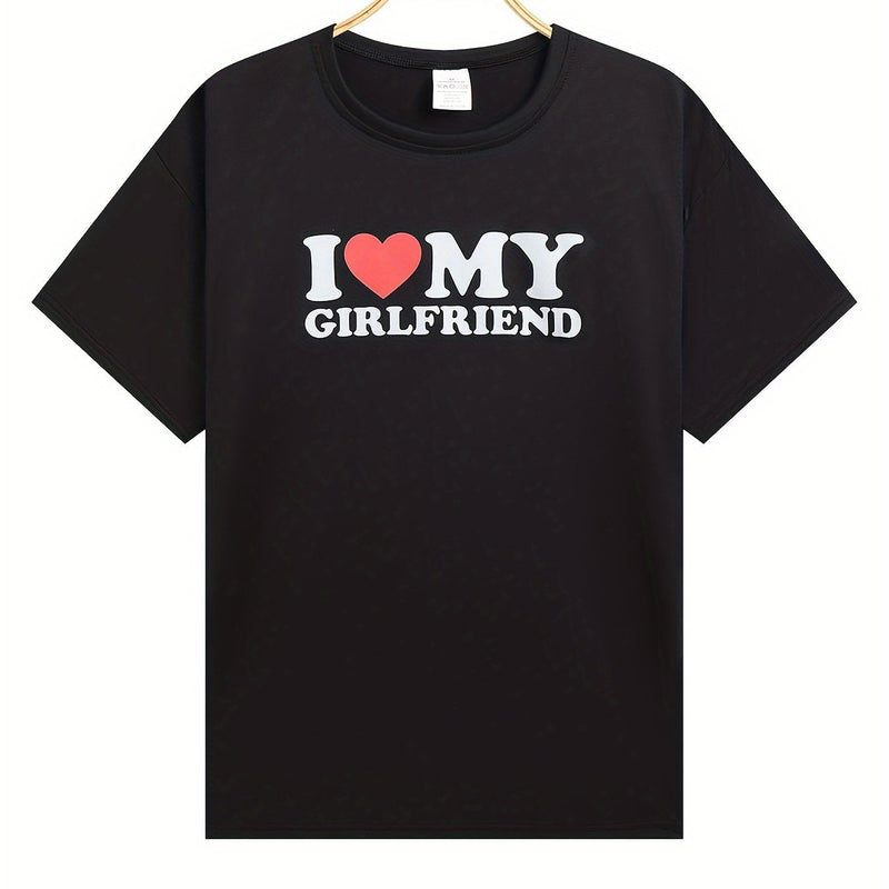 This Men's Comfortable T-shirt Features A Print Of The I Love My Girlfriend Pattern, Suitable For Men's Summer Wear And Men's Clothing