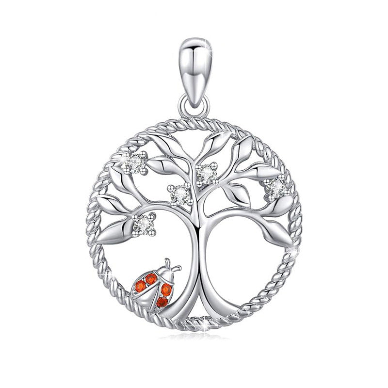 S925 Silver Life Tree Ladybug Animal Pendant Necklace