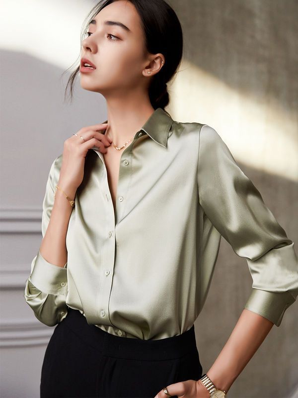 New Fashion Green Satin Shirt For Women