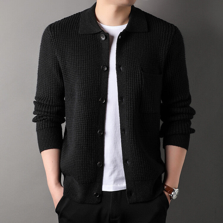 Twist Jacquard Lapel Sweater Cardigan Men's Outer Wear Autumn And Winter Trends Fashion Slim Knit Top Coat