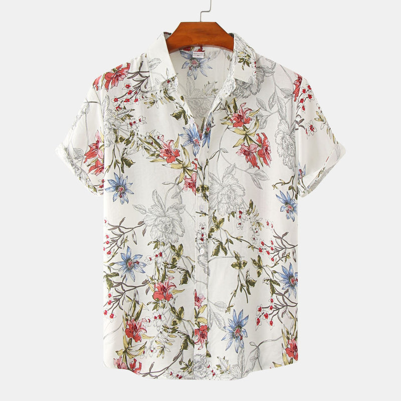 Floral Short Sleeve Printed Shirt Men