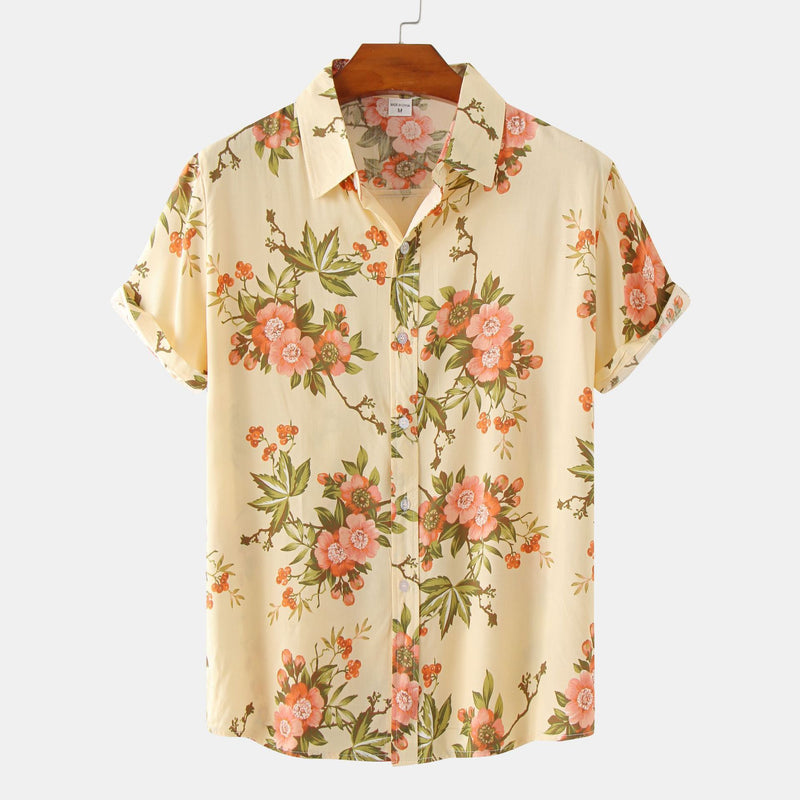 Floral Short Sleeve Printed Shirt Men