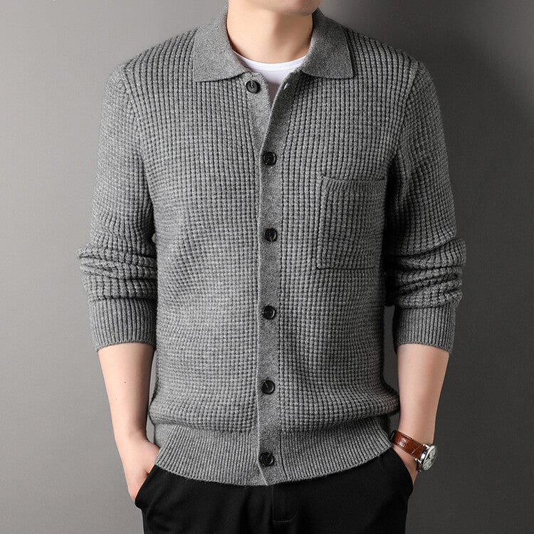 Twist Jacquard Lapel Sweater Cardigan Men's Outer Wear Autumn And Winter Trends Fashion Slim Knit Top Coat