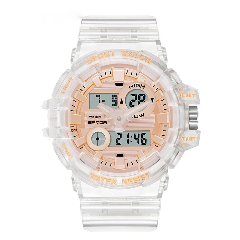 Trendy Sports Electronic Watch Fashion Double Display Large Dial Luminous Waterproof Unisex