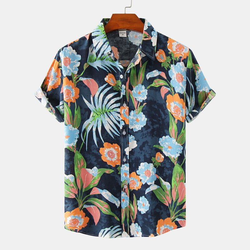 Floral Short Sleeve Printed Shirt Men