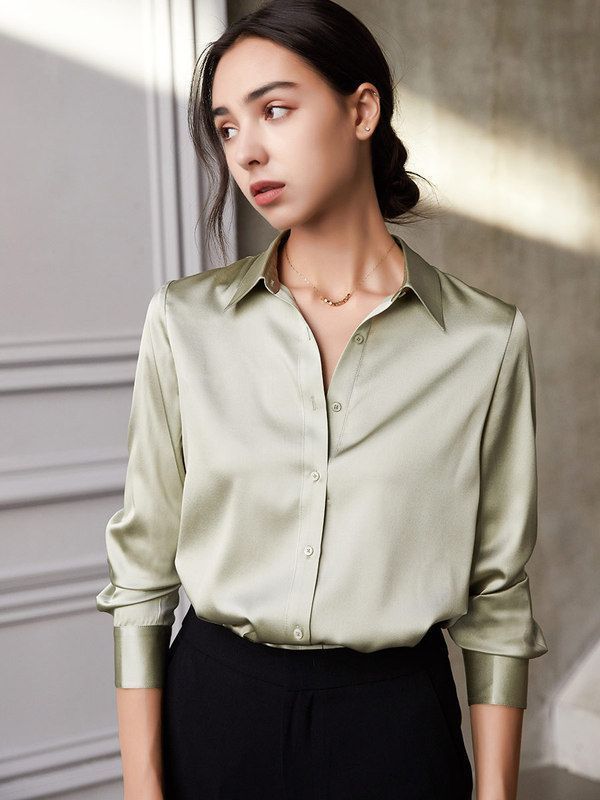 New Fashion Green Satin Shirt For Women