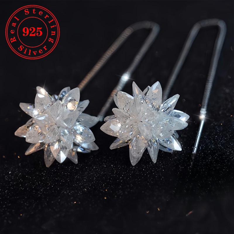 All-in-one Material  925 Sterling Silver Earrings, Sparkling Flowers  Shiny Zirconia Hypoallergenic Engagement, Wedding Jewelry.