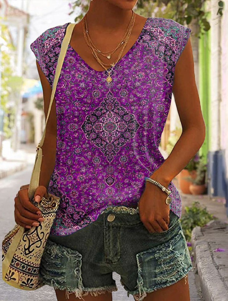 Printed Sleeveless Loose T-shirt Summer Women