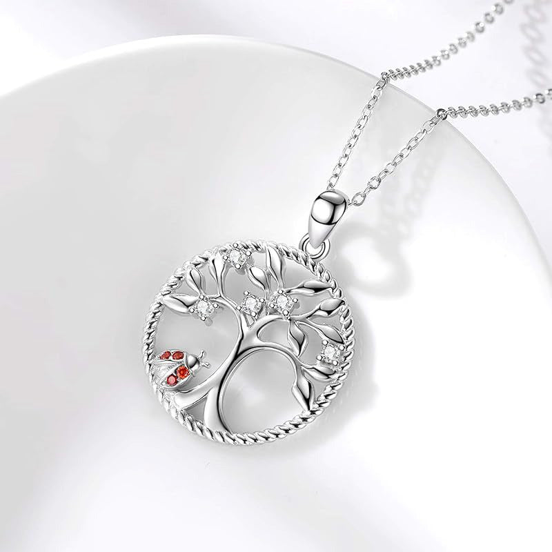 S925 Silver Life Tree Ladybug Animal Pendant Necklace