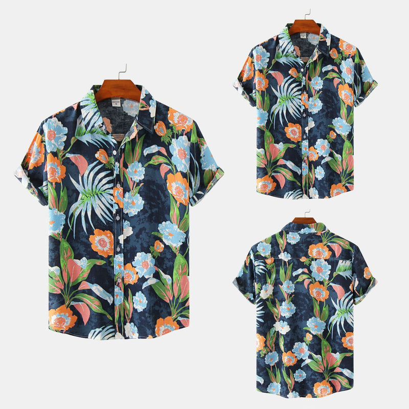 Floral Short Sleeve Printed Shirt Men