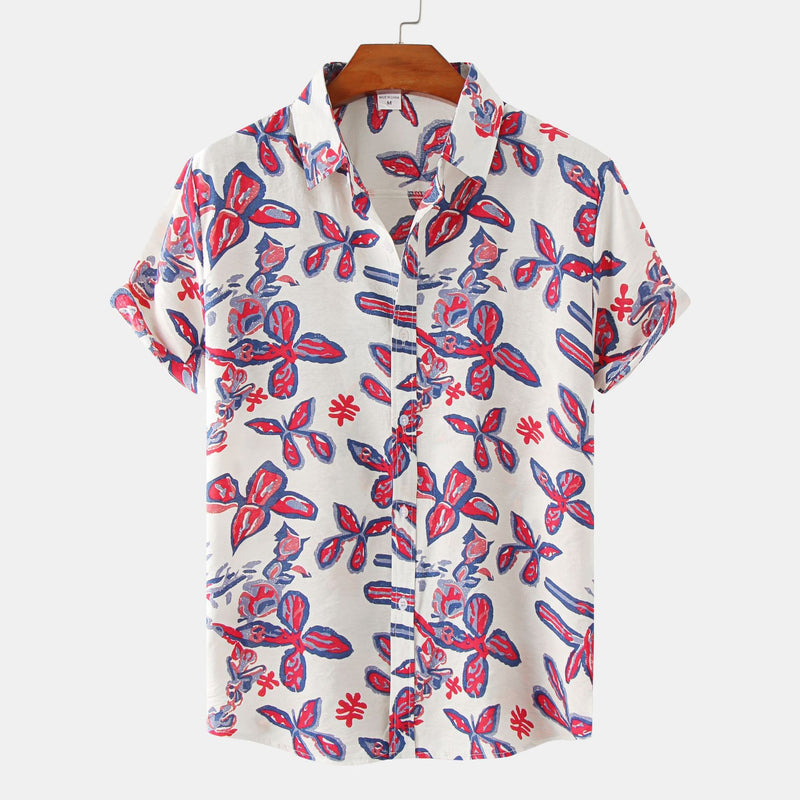 Floral Short Sleeve Printed Shirt Men