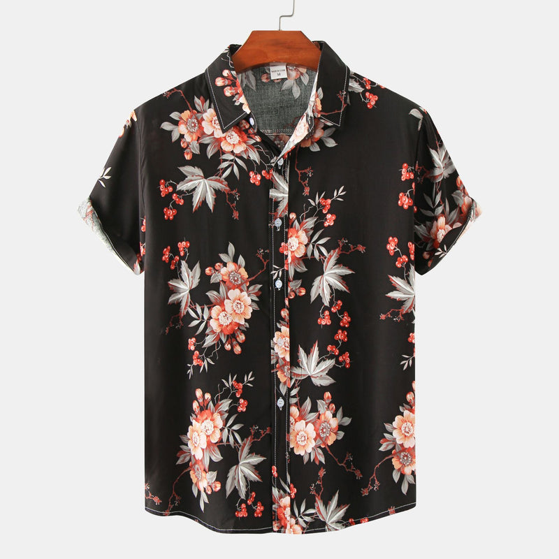 Floral Short Sleeve Printed Shirt Men