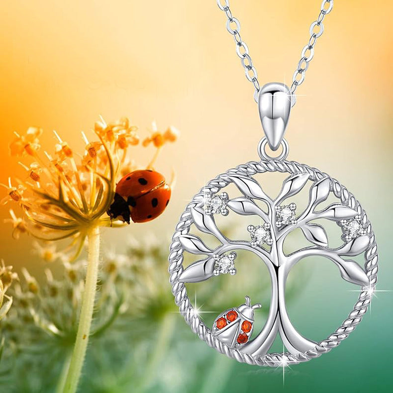 S925 Silver Life Tree Ladybug Animal Pendant Necklace