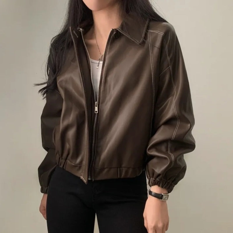 Fashion And Handsome Leather Coat Women