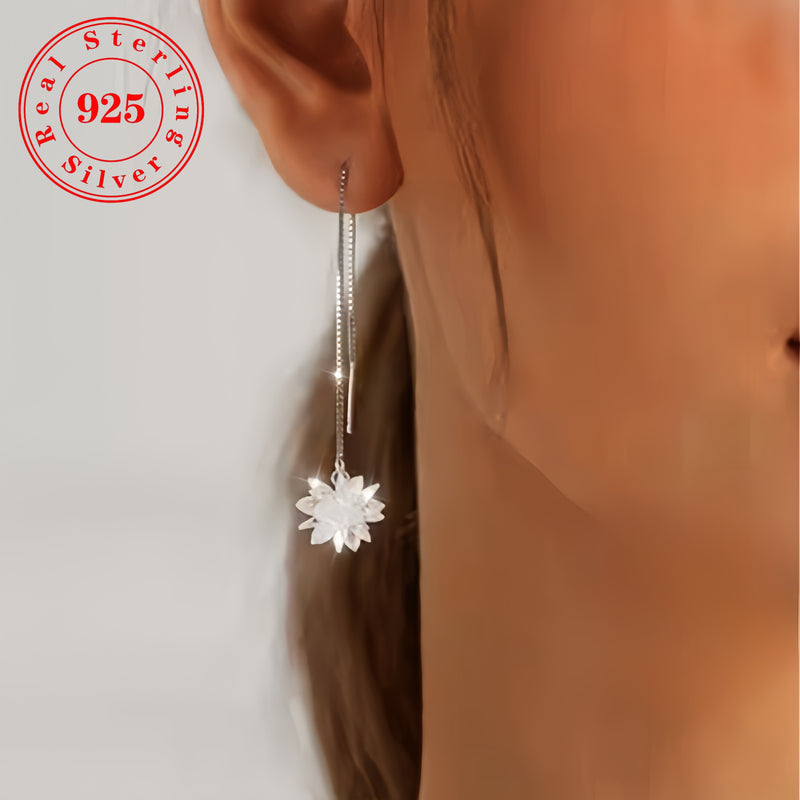 All-in-one Material  925 Sterling Silver Earrings, Sparkling Flowers  Shiny Zirconia Hypoallergenic Engagement, Wedding Jewelry.