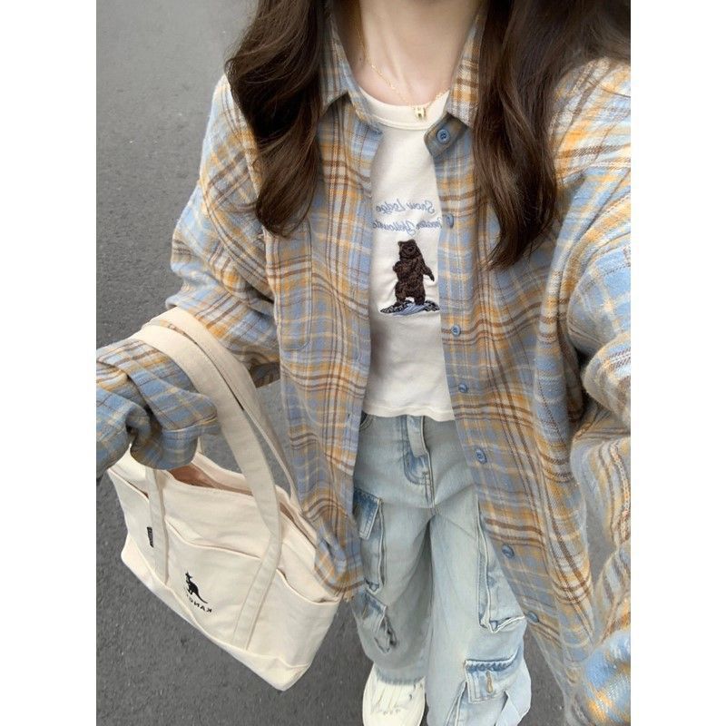 Fashionable Blue Plaid Shirt For Women