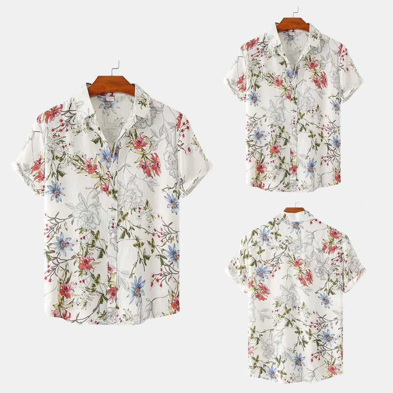 Floral Short Sleeve Printed Shirt Men