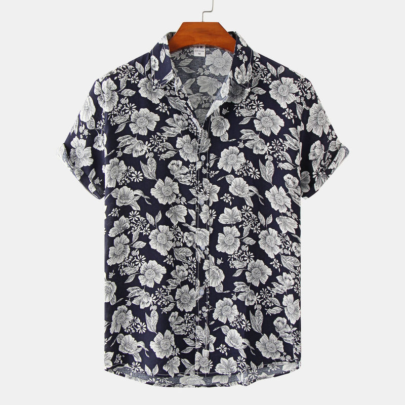 Floral Short Sleeve Printed Shirt Men