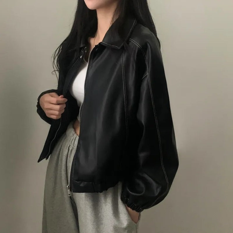 Fashion And Handsome Leather Coat Women