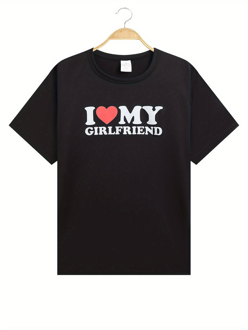 This Men's Comfortable T-shirt Features A Print Of The I Love My Girlfriend Pattern, Suitable For Men's Summer Wear And Men's Clothing