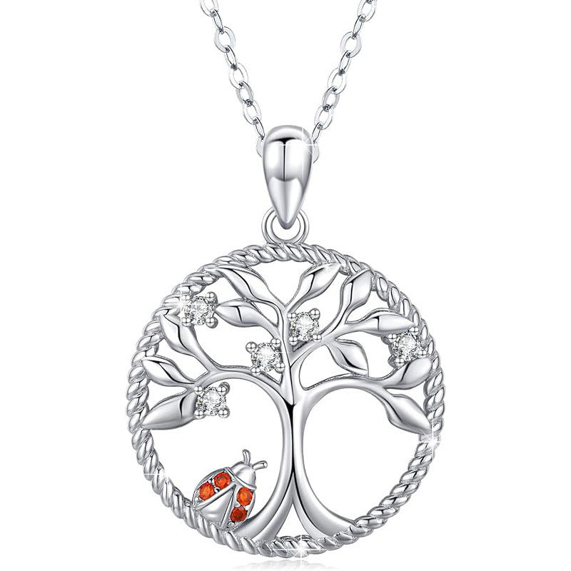 S925 Silver Life Tree Ladybug Animal Pendant Necklace