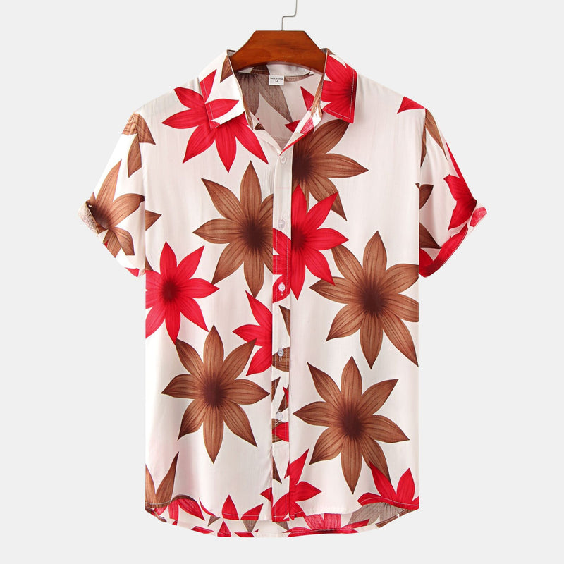 Floral Short Sleeve Printed Shirt Men