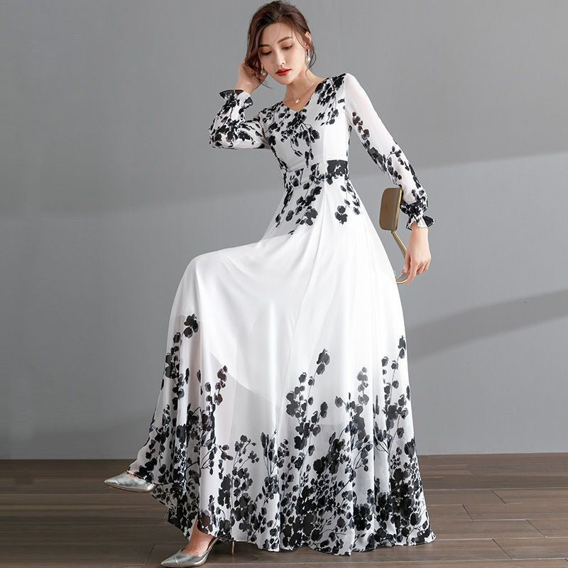 Fashion Ink Painting Chiffon Dress Women