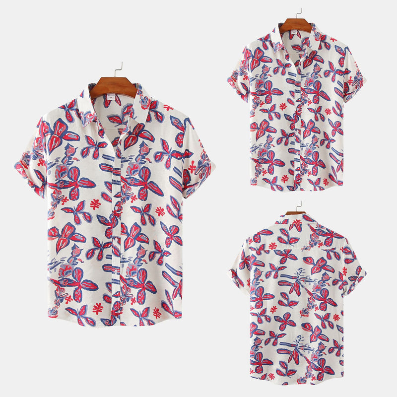 Floral Short Sleeve Printed Shirt Men